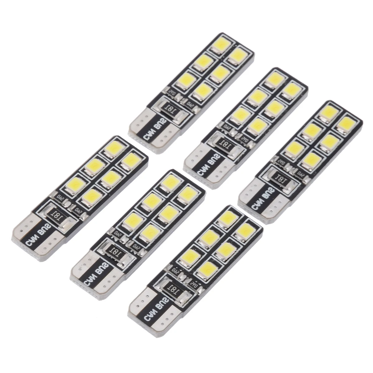 6Pcs/set White T10 194 168 2835 12LED Canbus Error Free Width Door Map Light Bulb License Plate Auto Lamps 12V