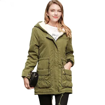 

2018 Winter Cotton Coat Women military Outwear Medium-Long Wadded Hooded Parka thickness Padded Warm casual Jacket w16