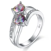 Фотография Fashion Women Jewelry double Heart Dazzling Multicolor CZ Rhinestone 925 Silver Ring Engagement jewelry Size 5 6 7 8 9 10