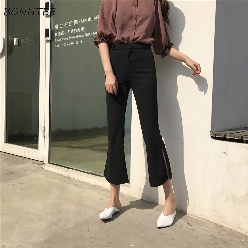 

Pants Women Slim Elegant Black Retro High Waist Ankle-length Ladies Flare Pant All-match Korean Style Womens Leisure Daily Chic