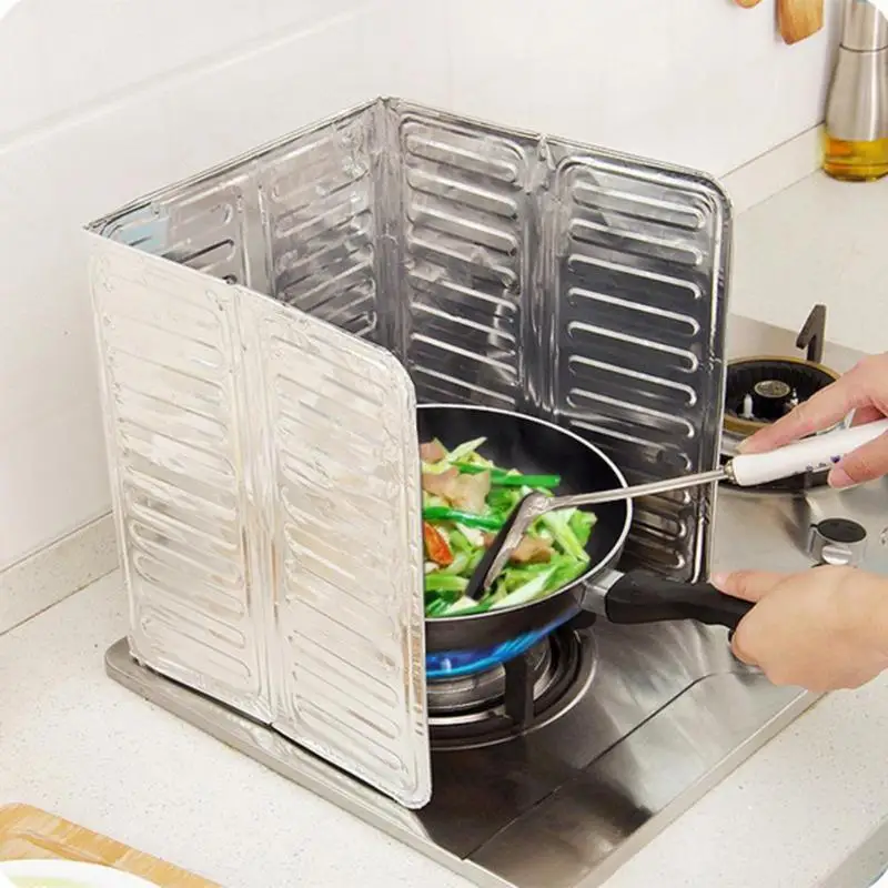 Home Kitchen Gadgets Oil Splatter Screens Aluminium Foil Plate Gas Stove Splash Proof Baffle Kitchen Cooking Tools