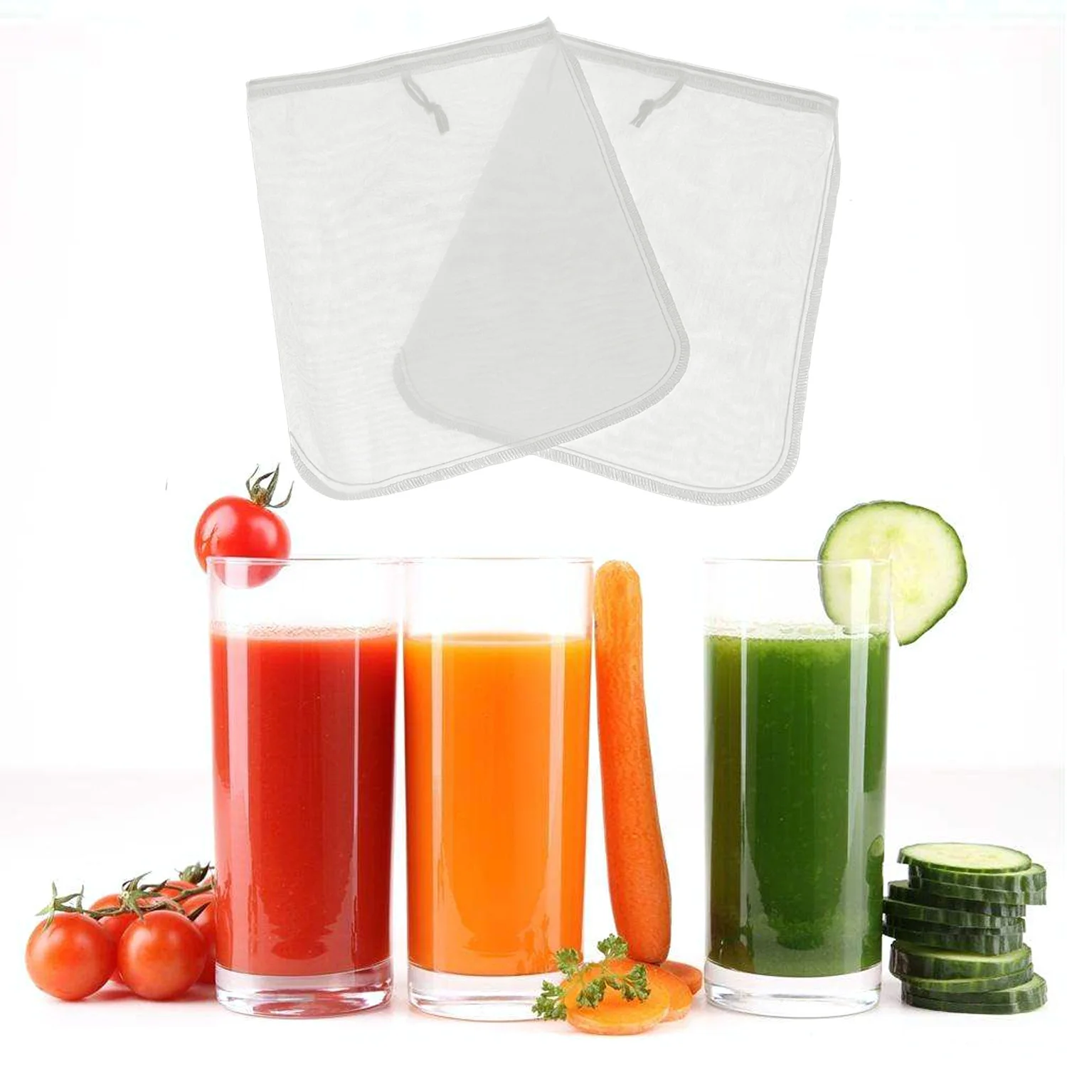 Behogar 2pcs Reusable Fine Mesh Nylon Strainer Filter Straining Bag for