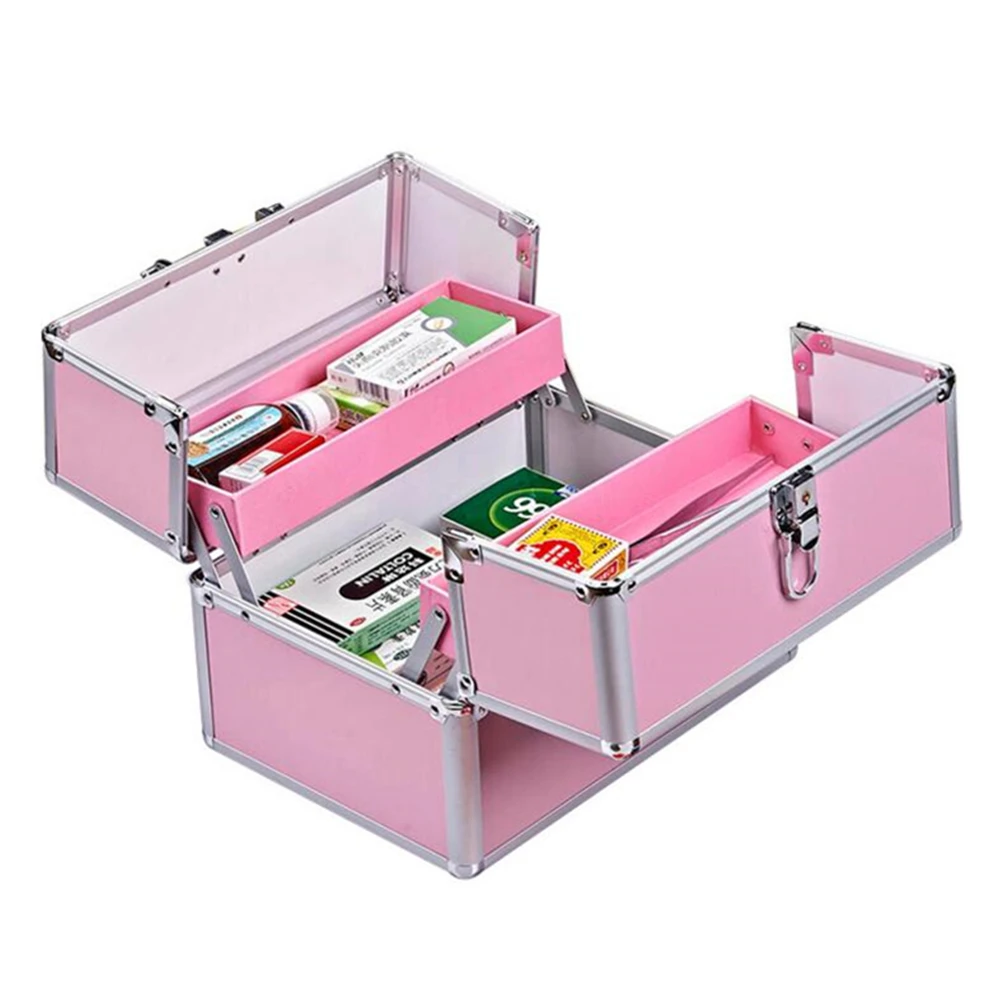 Multi dimension Aluminum alloy medical case tool kit cosmetics makeup first aid kit nurse physician toiletry plastic truck bags
