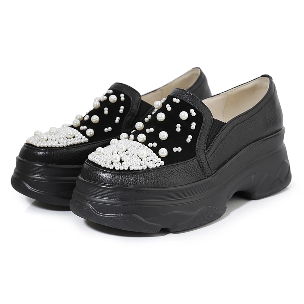 Lapolaka New Arrivals Genuine Cow Leather Flat Platform Shoes Woman Vulcanize Elastic Band Comfortable Vulcanize Woman Shoes