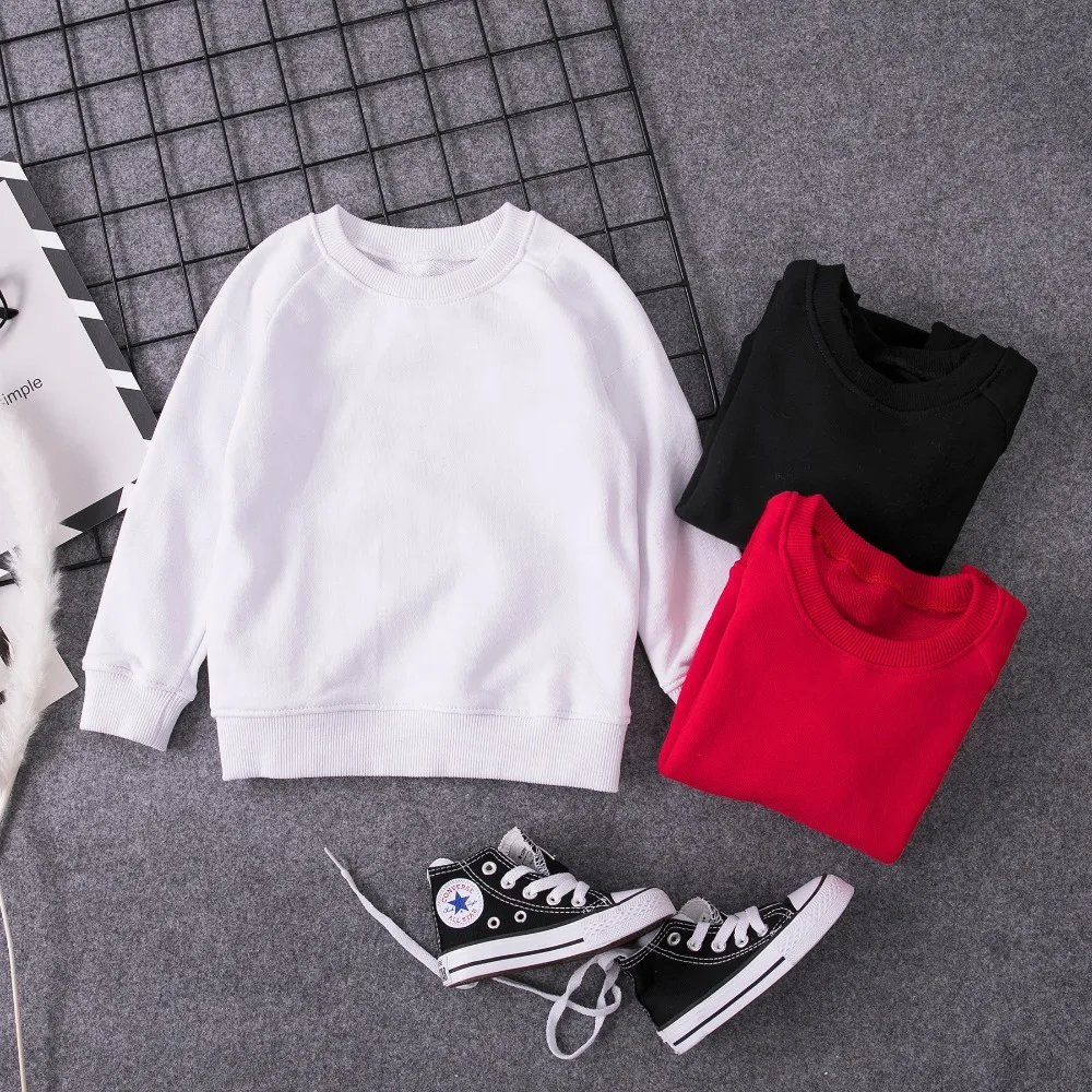 

Fashion Children's Sweatshirts Spring Autumn Girls Solid White/Red/Black Clothes Cotton Long-sleeve Basic Tops for Boys 2-16Y