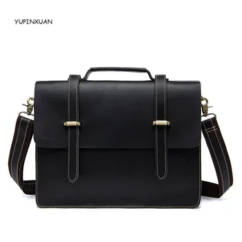 

YUPINXUAN Stylish Mens Cow Leather Briefcases Black Genuine Leather Crossbody Bags Businessmen Real Leather Hand bags As Gifts
