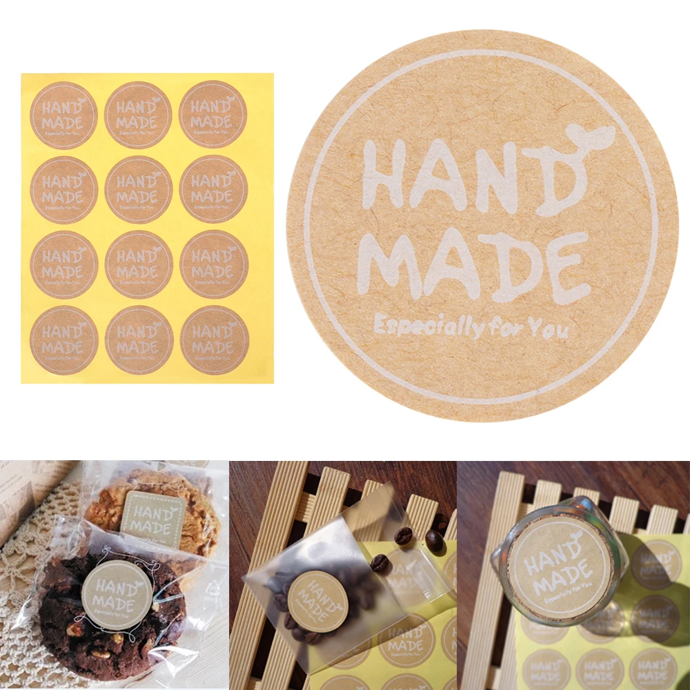 

Fashion 120Pcs/Lot Self-adhesive Round White Handmade Stickers Kraft Label Sticker DIY Handmade Gift Cake Baking Sealing Sticker