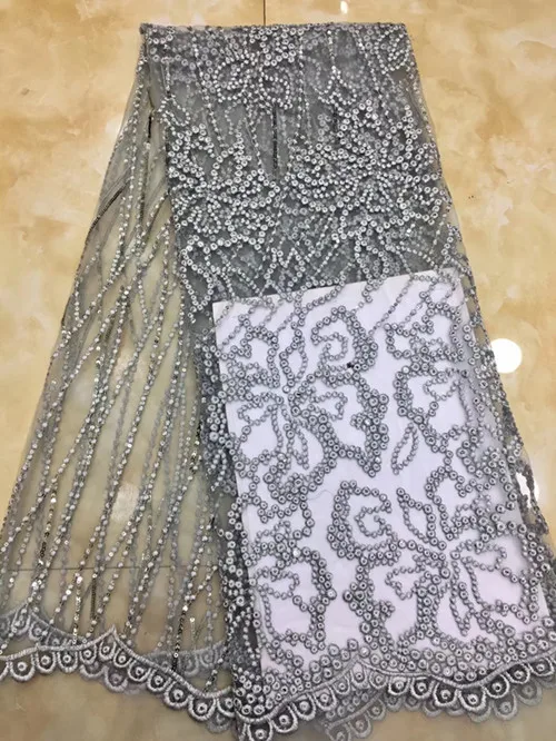 Последняя французская швейцарская тюль ткань с блестящими кружевами африканская шаль кружевной материал для свадьбы Вечерние Нигерии кружевной ткани - Цвет: gray