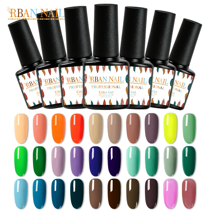 

RBAN NAIL 7ML UV Gel Nail Polish LED Lamp Gel Lacquer 132 Colors Gel Polish Pure Colors Semi Permanent Gel Varnish Nail Primer