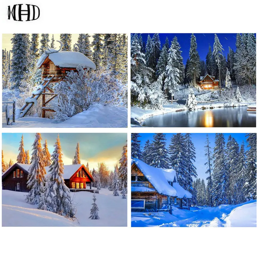 

Full Mosaic Autumn Landscape 5D Diy Diamond Cross Stitch Season Full Round Diamond Embroidery Winter House Animal Flowers new