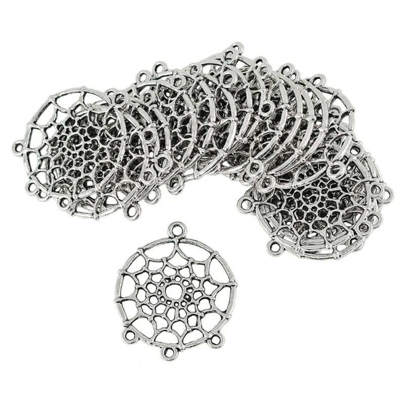 

Dream catcher Charms, 28 pc Silver Tone Pendants 34mm x 28mm