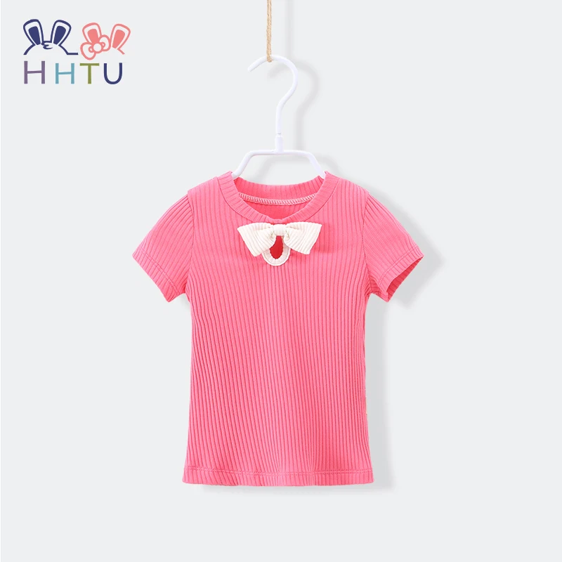 

HHTU Summer T-Shirt Short Sleeve Cotton Baby Girls Tops Clothes Newborn Toddler Bow Children Spring Clothing Pink Green Purple