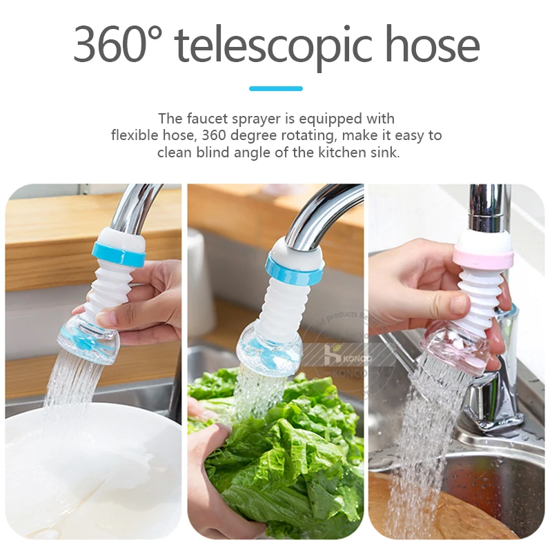 Konco Water Save Flexible Faucet Sprayer Turbo Flex 360 Sink Faucet Extenders Faucet Sprayer Rotatable Kitchen Water Tap