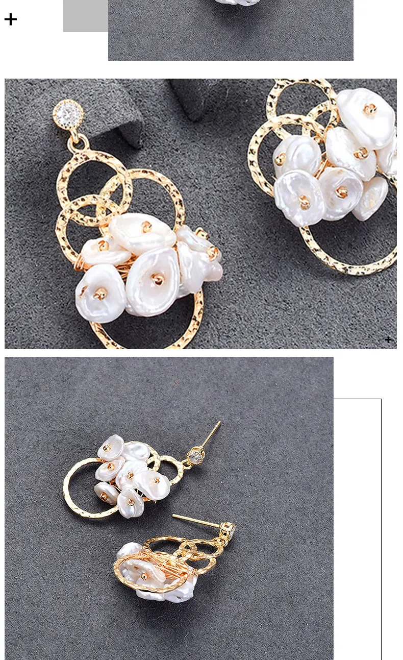 Natural Freshwater Pearl Earrings Multi Circles Silver 925 Dangle Pendant Hanging Earring for Women Baroque Pearl Wedding Brinco