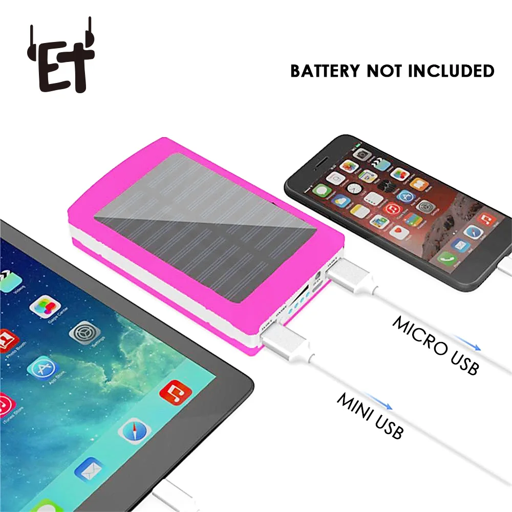 

ET 5x 18650 Battery Solar Power Bank Shell Case LED Dual USB Powerbank Box Phone Charger for iPhone Samsung (Battery not in)