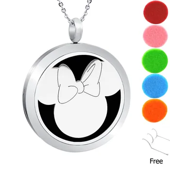 

Cartoon Minnie Mouse 20mm, 25mm, 30mm Stainless Steel Essential Oils Aromatherapy Locket Perfume Diffuser Necklace