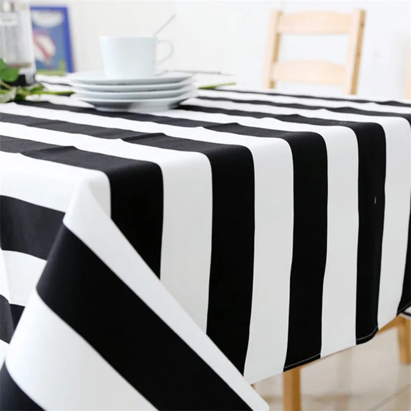 

Black and white striped Decorative Table Cloth Cotton Linen Lace Tablecloth Dining Table Cover For Kitchen Home Deco friend gfit