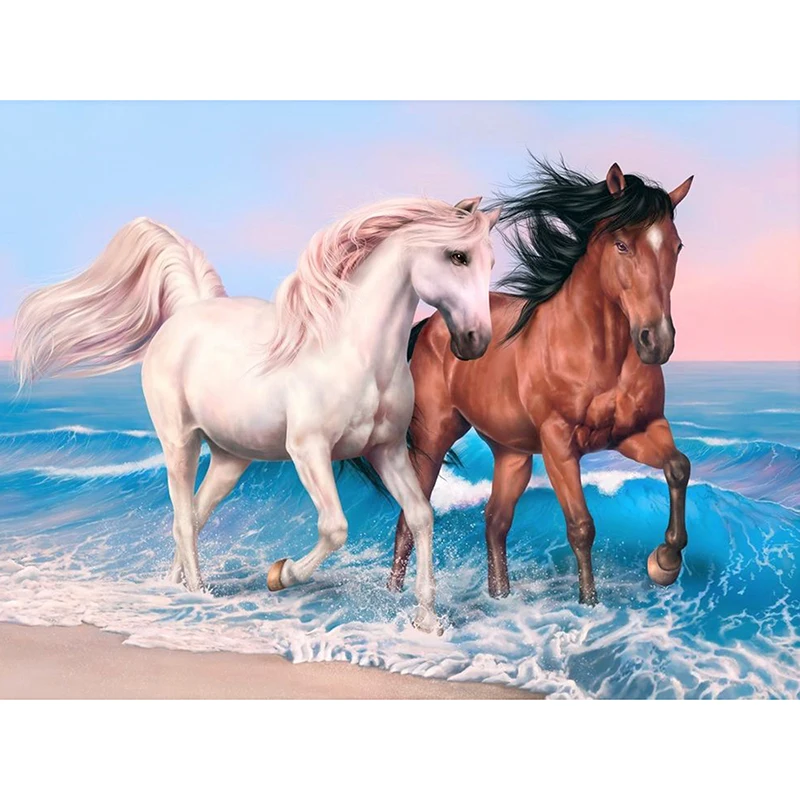 

Full Square/Round Diamond Embroidery Pattern Cross Stitch Seaside Horse Rubik's Cube Diamond Painting DIY Mosaic Needlework Gift