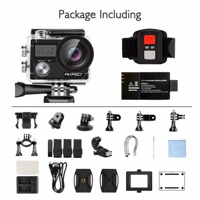 AKASO Brave 4 4K 20MP Wifi Action Camera Ultra HD with EIS 30m Underwater Waterproof Remote Sports Camcorder +Helmet Accessories