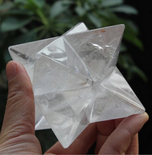 

WBY---410+++Rainbow Rock Natural QUARTZ CRYSTAL Large Merkaba Star Carved Healing