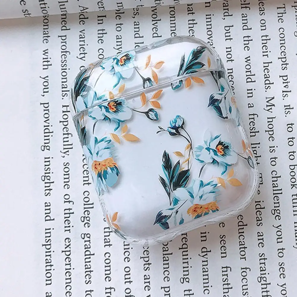 Защитный чехол для Airpods прозрачный с рисунком лимон клубника гардения