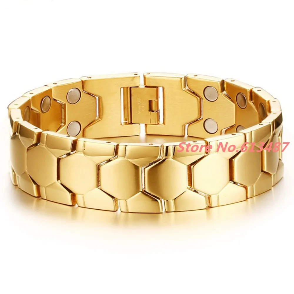 8.2"* 18 мм стиль здоровья энергии браслет Для Мужчин's 316L Нержавеющая сталь Био Магнитные Браслеты золотые украшения