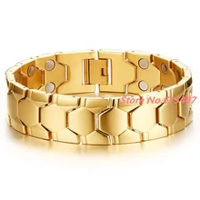 8.2"* 18 мм стиль здоровья энергии браслет Для Мужчин's 316L Нержавеющая сталь Био Магнитные Браслеты золотые украшения