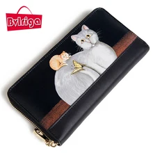 BVLRIGA Frauen 100% echtes leder-geldbörse mit hoher qualität berühmte marken lange geldbörsen tasche mode katze damen brieftaschen hohe handtasche