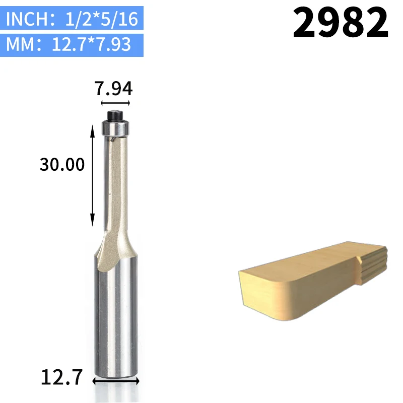 2982 HUHAO 1 шт 1/" 1/2" хвостовик для промывания и подравнивания фрезы для дерева обрезные фрезы с подшипником деревообрабатывающий инструмент endmill фреза - Длина режущей кромки: 2982