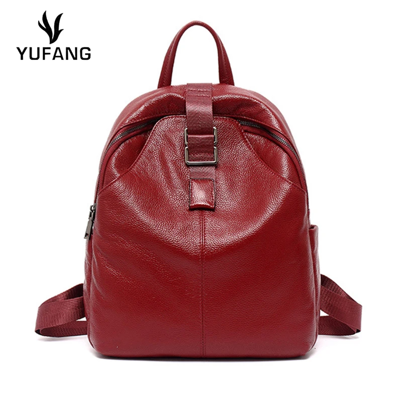 

YUFANG Real Genuine Leather Women Backpack Trendy College Students School Bag Real Cow Skin Travel Bag For Womens Fashion Daily