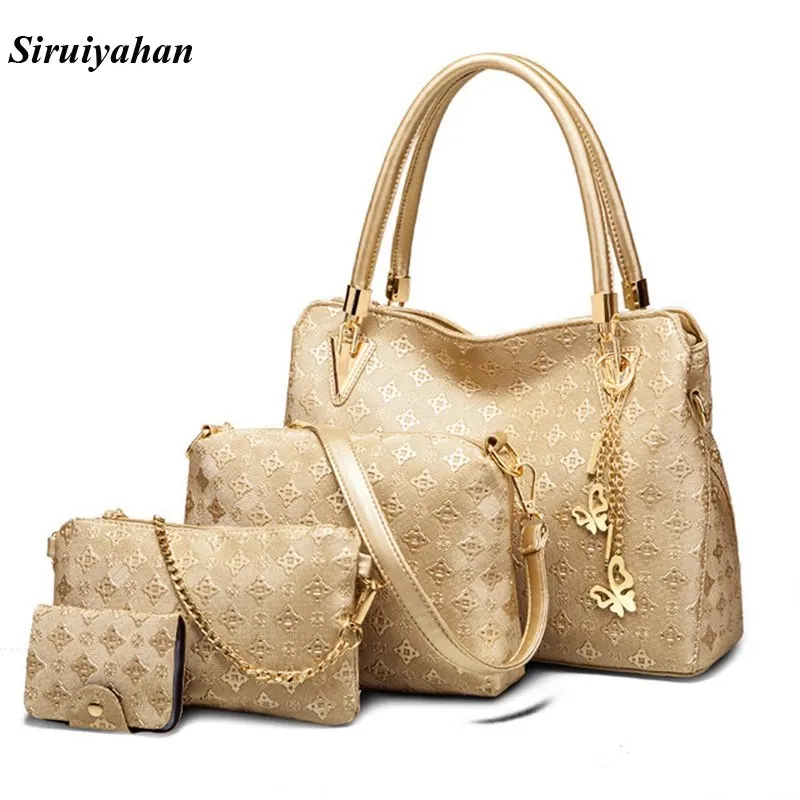 

Siruiyahan Crossbody Bags for Women Shoulder Bags Women Bag Female Women Leather Handbags Gold 3 Pieces Sets Handbag Sac a Main