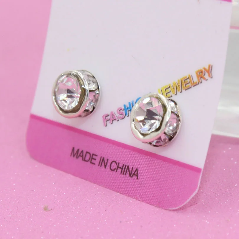 2pcs 6mm Fashion Stud Earrings round zirconia crystal Titanium