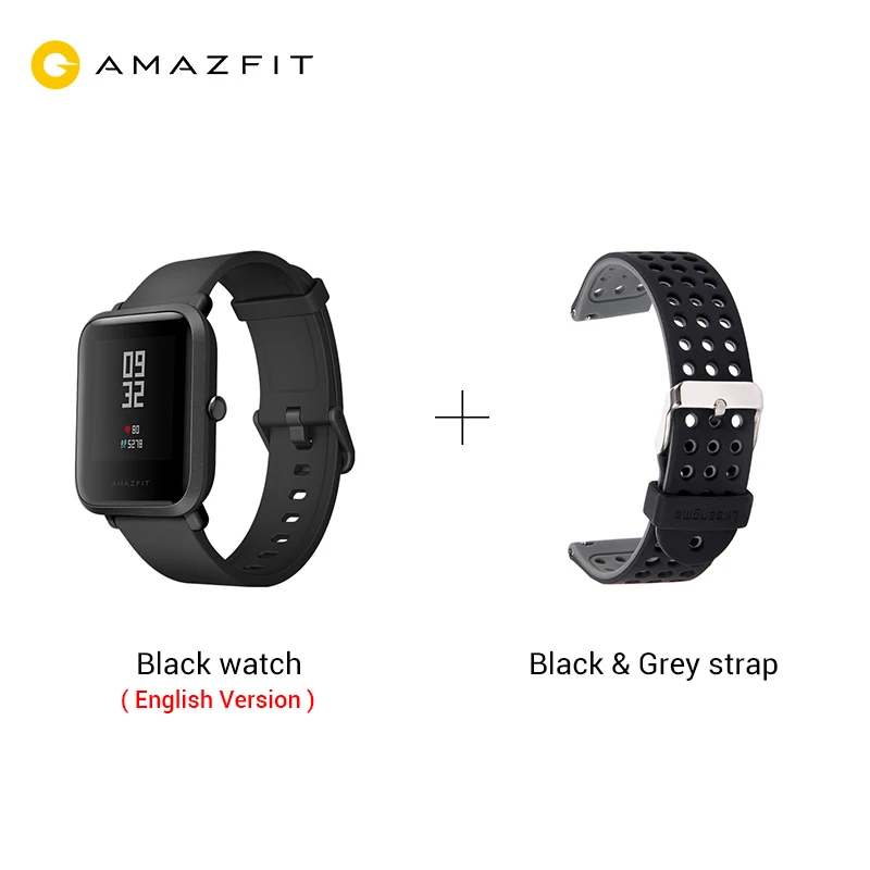 Huami Amazfit Bip Смарт часы [русский] Спортивные часы темп Bluetooth 4.0 GPS смарт часы сердечного ритма 45 дней Батарея IP68 Smart Watch - Цвет: black Bip ad gray St