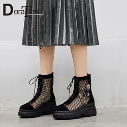 DoraTasia/модные женские туфли летние ботинки в сеточку сандалии 2019 г. новые туфли из натуральной кожи замшевые летние папа обувь аппликации