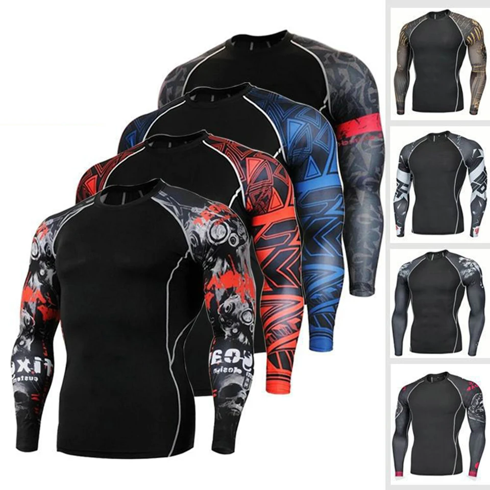 

Fitness MMA Boxing Shirt Men Rashguard mma Bjj Jiu jitsu Long Sleeve T Shirt Muay thai Men Skull Print 3D Boxing Jerseys Tops