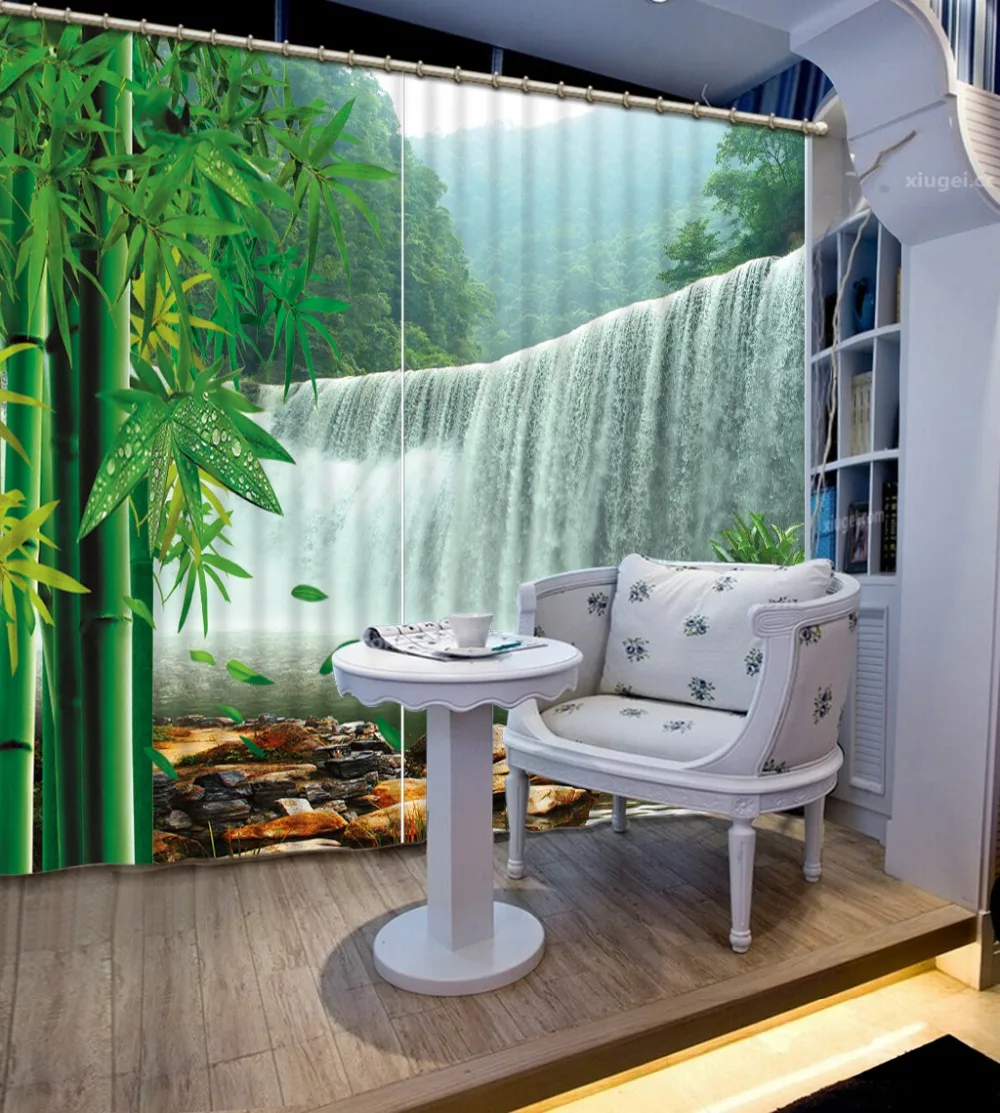 

Waterfall Bamboo Landscape 3d Curtains For Living Room Bedroom Curtains Office Hotel Home Wall Tapestry High-precision Shade