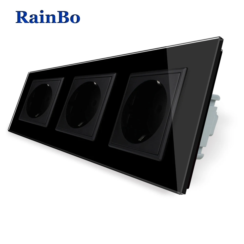 RainBo производитель настенная розетка стандарта ЕС стекло Панель AC 110 ~ 250V 16A 222*80 мм