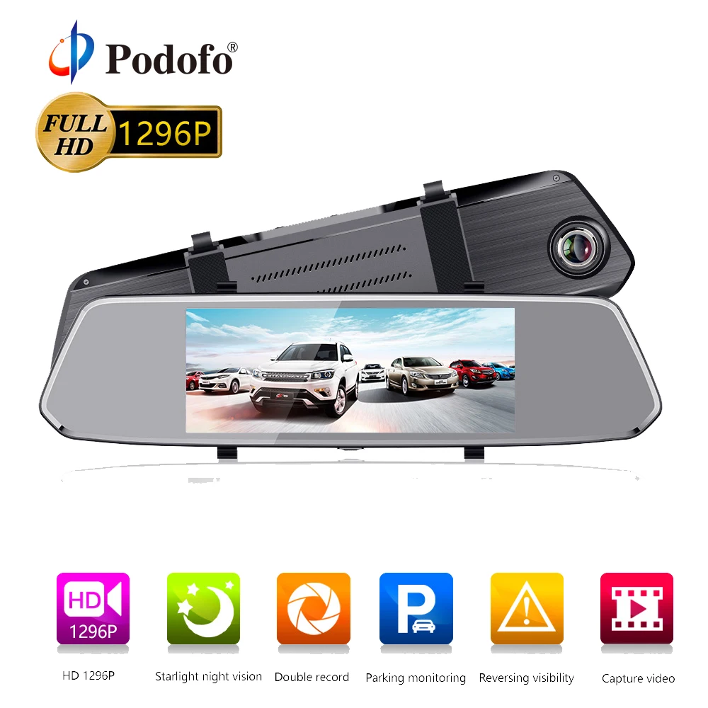 Podofo 7 Car Mirror Video DVR font b Camera b font FHD 1080P Video Recorder Dual