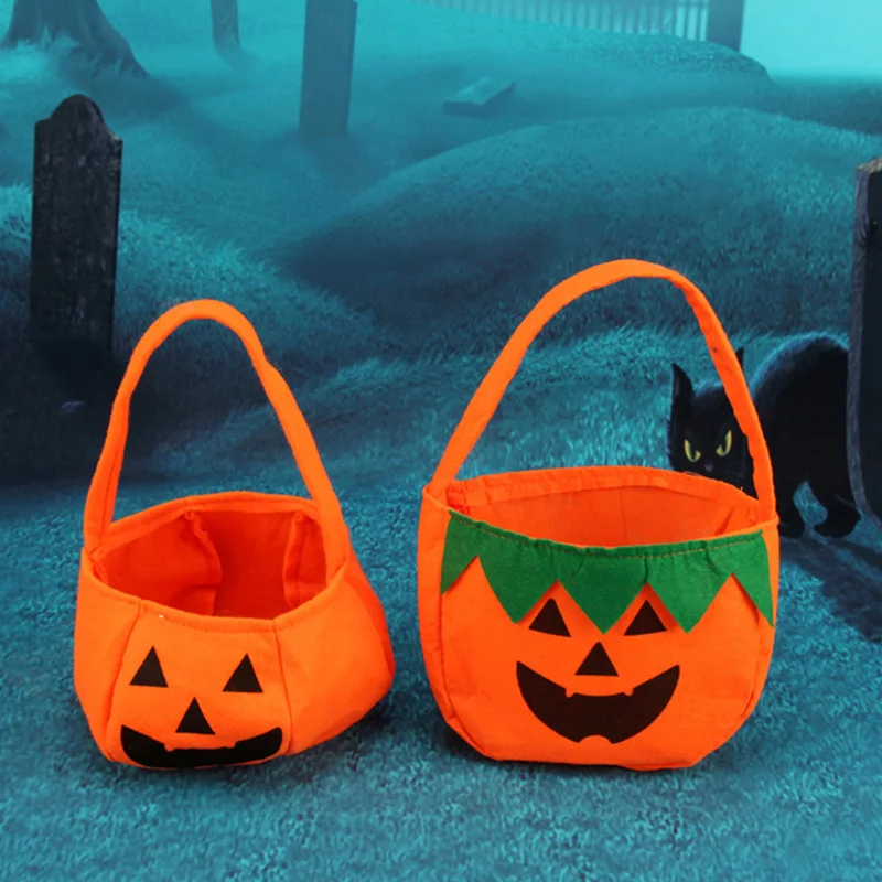 

Halloween Candy Bag Pumpkin Bat Pattern Kids Treat or Tricky Cloth Bucket Handheld Tote Props Cookie Pouch Basket Gift