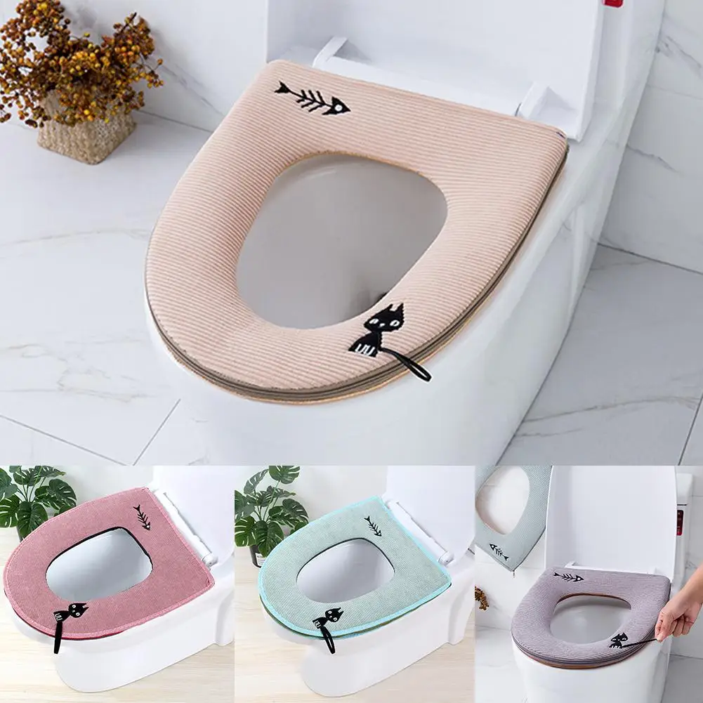 

Home Bathroom Soft Waterproof O Type Zipper Toilet Seat Cover Pad Closestool Mat New