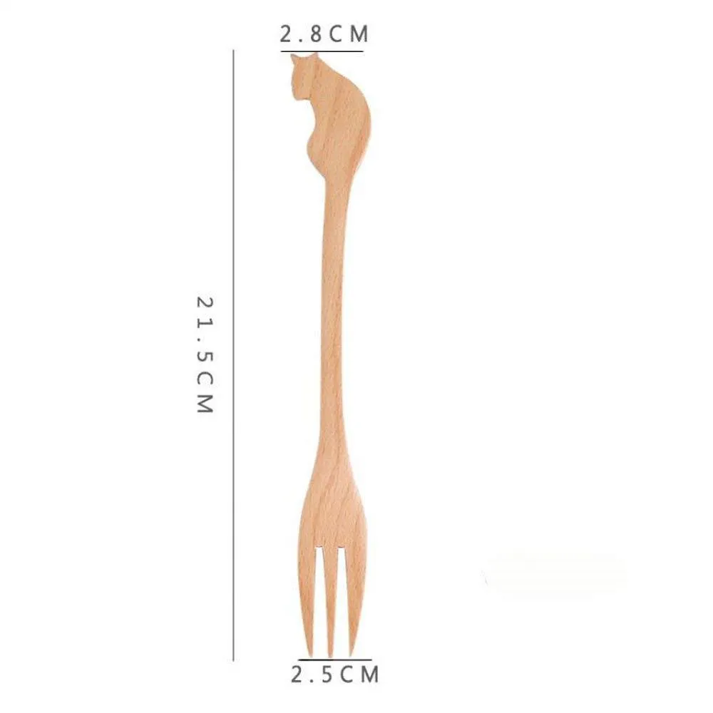 Cute cat Fork Knife Spoon Set Eco Friendly Cutlery Wooden Reusable Utensils Tableware for cat Lover2