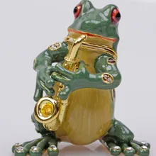 Великолепная Лягушка, играющая в саксофон, ювелирная шкатулка, шкатулка для ювелирных изделий с инкрустация кристаллами, статуэтка для таблеток