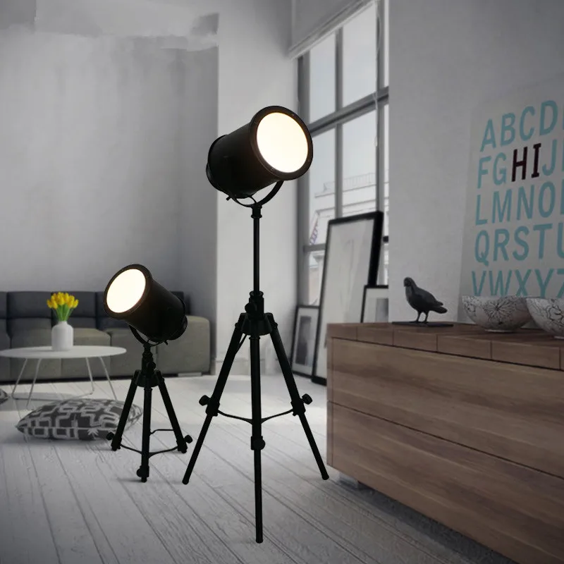 American Wooden Tripod Floor Lamp Solid Wood Survey Rack Stand Vintage Floor Lamp Black Tripod Light For Living Room Retro Free Lifting Standing