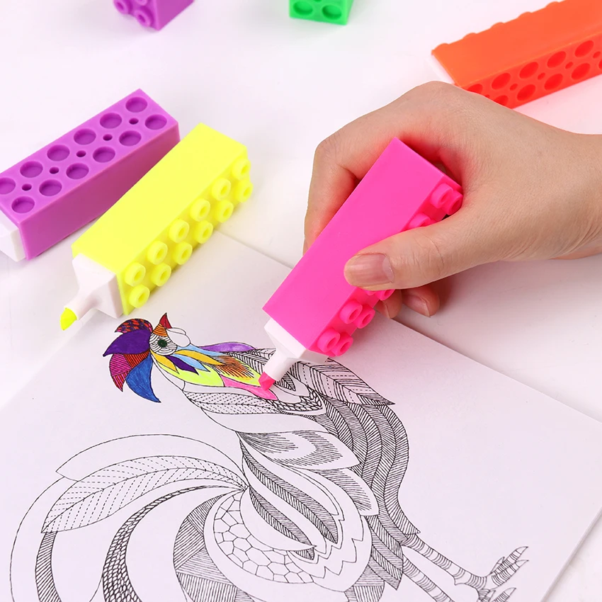 

1PC Highlighters Building Block Design 5 Color Markers Pen School Office Art Scrapbooking Card Making Graffiti Fluorescent Pen