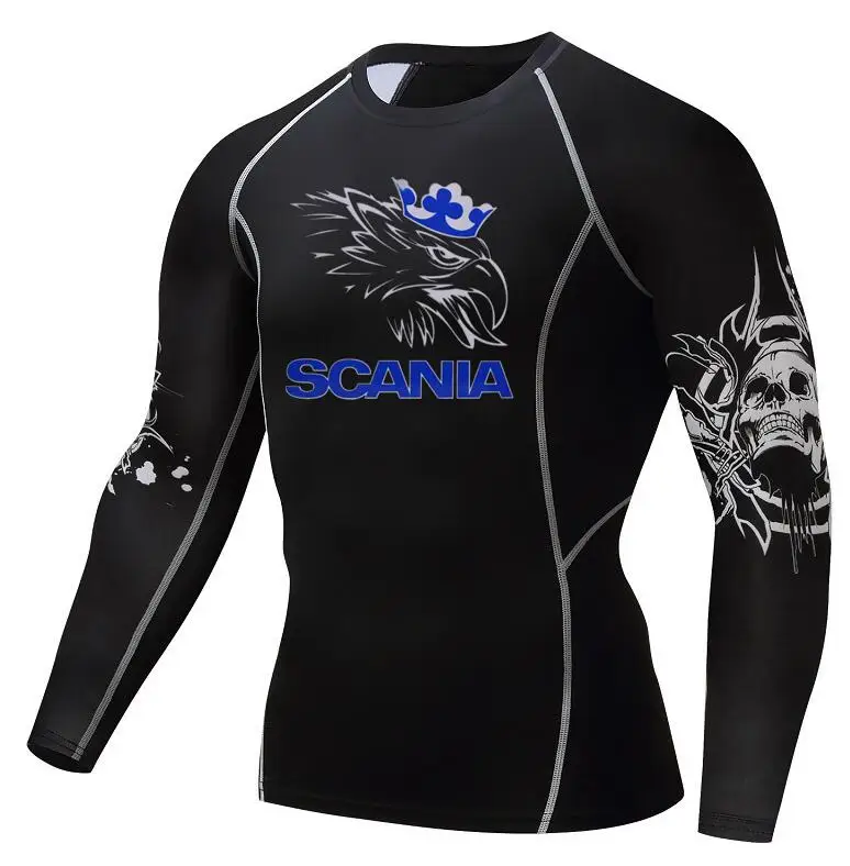 

2018 Mens SCANIA printing Fitness T Shirts Fashion 3D Teen Wolf Long Sleeve Compression Shirt Bodybuilding Crossfit MMA Clothing