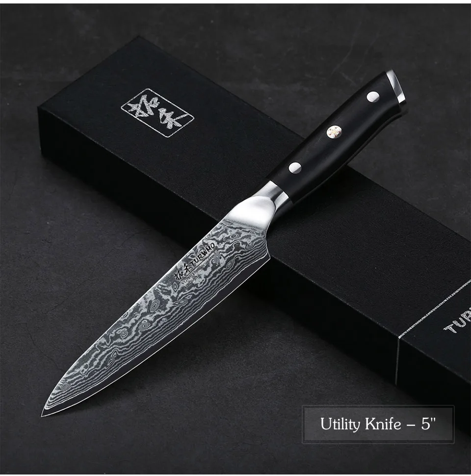 Набор кухонных ножей TURWHO из 3 предметов, Высокоуглеродистый японский дамасский стальной Кливер Santoku, универсальный нож для овощей G10, нож шеф-повара
