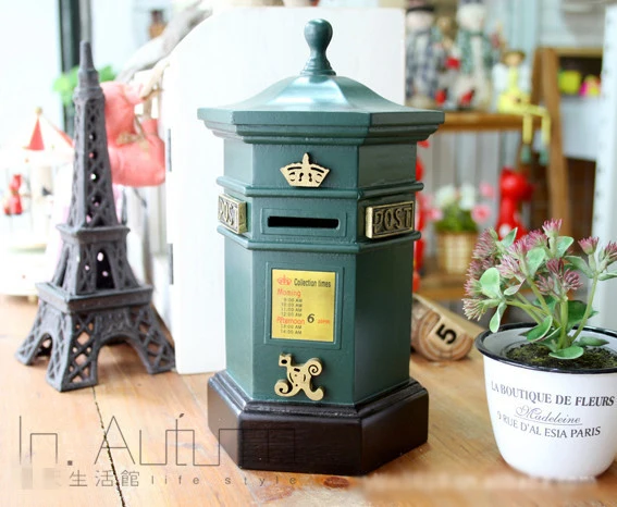 

American style Hexagonal mailbox piggy bank money box restoring ancient ways store window decoration furnishing articles