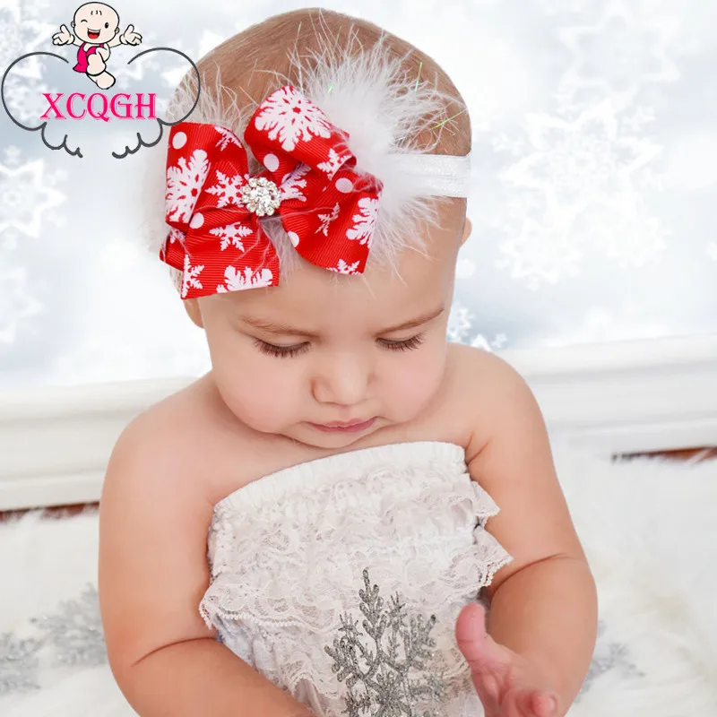 

XCQGH Christmas Baby Newborn Infant Toddler Baby Girl Headband Feather Bow Festival Fancy Hair Band Accessories