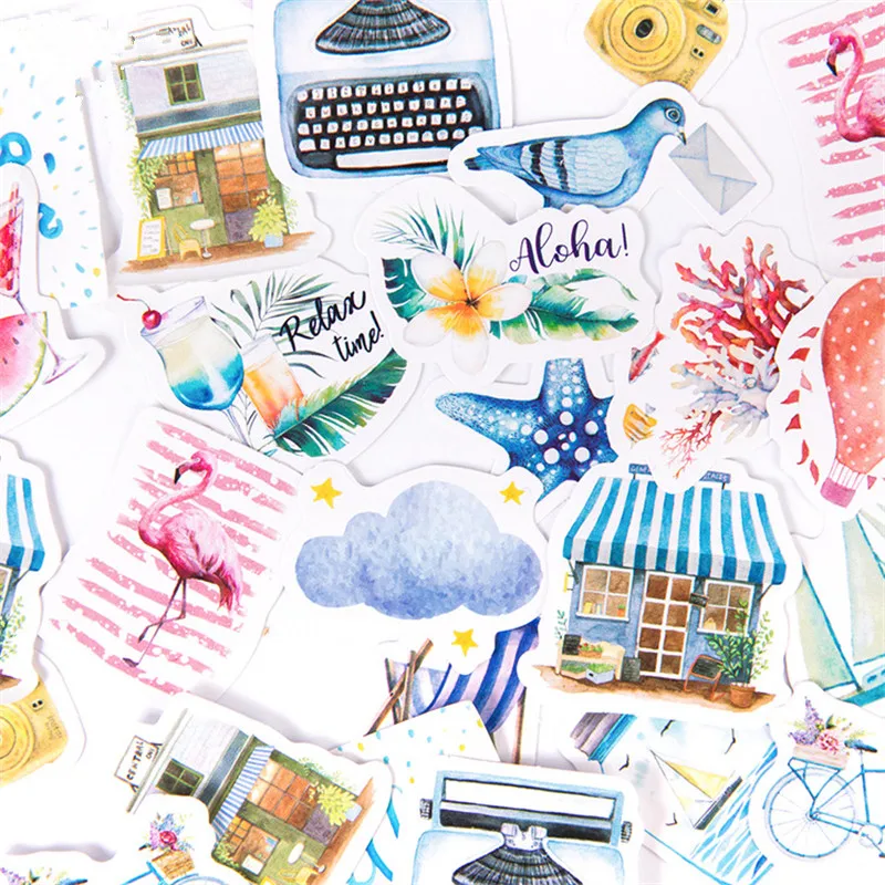 

46 Pcs/box Seaside vacation Decoracion Journal Stickers Scrapbooking Stationery Stickers Scrapbooking DIY Diary Album