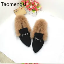 Taomengsi flat bottom plus velvet rabbit shoes autumn winter new cotton shoes Joker student Mao Mao shoes women’s winter shoes